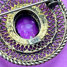 Load image into Gallery viewer, Pendant, Brooch, 935 Silver with Vermeil, Filigree, Amethyst
