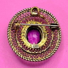 Load image into Gallery viewer, Pendant, Brooch, 935 Silver with Vermeil, Filigree, Amethyst
