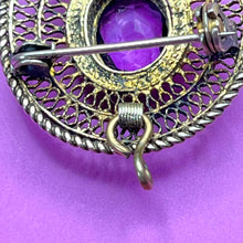 Load image into Gallery viewer, Pendant, Brooch, 935 Silver with Vermeil, Filigree, Amethyst
