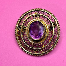 Load image into Gallery viewer, Pendant, Brooch, 935 Silver with Vermeil, Filigree, Amethyst
