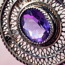 Load image into Gallery viewer, Pendant, Brooch, 935 Silver with Vermeil, Filigree, Amethyst
