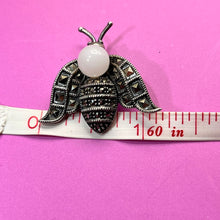 Load image into Gallery viewer, Brooch, Sterling Silver, Marcasite, Judith Jack, Bee with Pearl Bead
