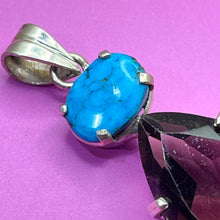 Load image into Gallery viewer, Pendant, Sterling Silver, Turquoise and Smokey Quartz
