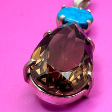 Load image into Gallery viewer, Pendant, Sterling Silver, Turquoise and Smokey Quartz
