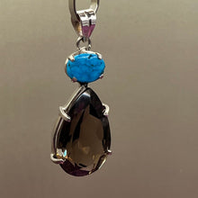 Load image into Gallery viewer, Pendant, Sterling Silver, Turquoise and Smokey Quartz
