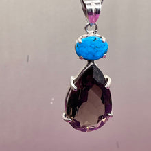 Load image into Gallery viewer, Pendant, Sterling Silver, Turquoise and Smokey Quartz
