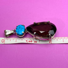 Load image into Gallery viewer, Pendant, Sterling Silver, Turquoise and Smokey Quartz
