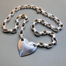 Load image into Gallery viewer, Necklace with Pendant, Sterling Silver, Heart Embedded Pendant, Very Heavy Links, 17 Inches
