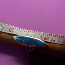 Load image into Gallery viewer, Ring, Sterling Silver, Native American Long Marquis Shape, Turquoise Colored Stones, Size 4 1/2
