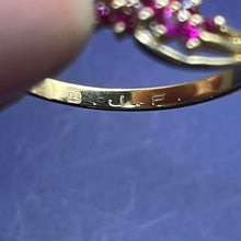 Load image into Gallery viewer, Ring, 14K Yellow Gold, Ruby Cluster, UV Reactive, Size 10
