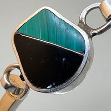 Load image into Gallery viewer, Bracelet, Bangle, Sterling Silver, Onyx and Malachite Shield Latch, 7 1/2 inches circumference

