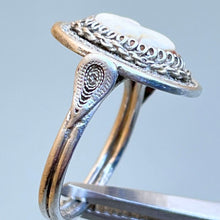 Load image into Gallery viewer, Ring, Sterling Silver, Filigree Abalone Cameo, One half of chain on front missing, Size 6
