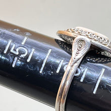 Load image into Gallery viewer, Ring, Sterling Silver, Filigree Abalone Cameo, One half of chain on front missing, Size 6
