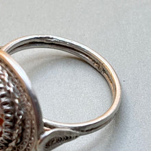 Load image into Gallery viewer, Ring, Sterling Silver, Filigree Abalone Cameo, One half of chain on front missing, Size 6

