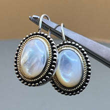 Load image into Gallery viewer, Earrings, Sterling Silver, Mother of Pearl with Gold Vermeil Accents, Leverback
