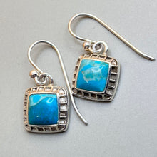 Load image into Gallery viewer, Earrings, Sterling Silver, Turquoise Squares
