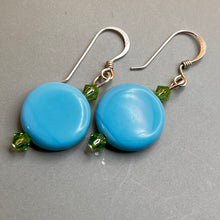 Load image into Gallery viewer, Earrings, Sterling Silver, Plastic Beads Teal and Green
