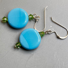 Load image into Gallery viewer, Earrings, Sterling Silver, Plastic Beads Teal and Green
