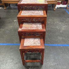 Load image into Gallery viewer, Set of 4 Nesting Carved Rosewood Tables w/Marble Top Insert
