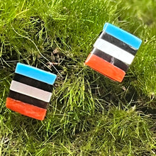Load image into Gallery viewer, Earrings, Sterling Silver, Turquoise/Onyx/Carnelian etc stripes, Native American, Preston Walela
