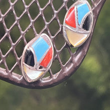 Load image into Gallery viewer, Earrings, Sterling Silver, Turquoise/Onyx/Carnelian, Native American, Thurza Leekya
