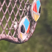 Load image into Gallery viewer, Earrings, Sterling Silver, Turquoise/Onyx/Carnelian, Native American, Thurza Leekya
