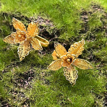 Load image into Gallery viewer, Earrings, Gold over Sterling Silver, Screw Back, Filigree Orchid
