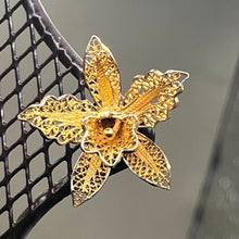 Load image into Gallery viewer, Earrings, Gold over Sterling Silver, Screw Back, Filigree Orchid
