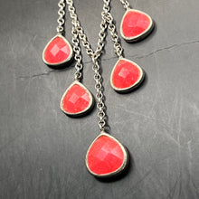 Load image into Gallery viewer, Necklace, Sterling Silver, 5 Pink Bezel Set Dangling Stones, 16 Inches

