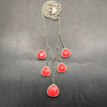 Load image into Gallery viewer, Necklace, Sterling Silver, 5 Pink Bezel Set Dangling Stones, 16 Inches
