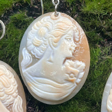 Load image into Gallery viewer, Earrings and Pendant Set, Sterling Silver, Abalone Hand Carved Cameos, Signed
