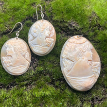 Load image into Gallery viewer, Earrings and Pendant Set, Sterling Silver, Abalone Hand Carved Cameos, Signed

