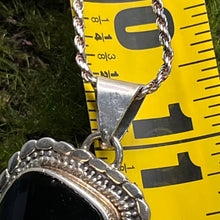 Load image into Gallery viewer, Necklace with Pendant, Sterling Silver, Onyx Cab, Made in Mexico, Italian Rope Chain, 22 inches
