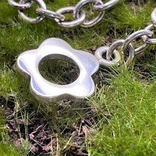 Load image into Gallery viewer, Bracelet, Sterling Silver, Large Link with Flower Toggle and Heart Charm, 6 1/2 inch
