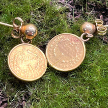 Load image into Gallery viewer, Earrings, 14K Yellow Gold Ball and Post, Coin Replica of 1853 Dollar is Gold Plated Only
