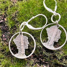 Load image into Gallery viewer, Earrings, Sterling and 90% Silver, Lever Back Mercury Dime Cut Out
