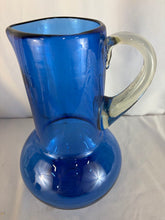 Load image into Gallery viewer, Lovely Pitcher, 1950s Bischoff, Blue with Clear Handle Hand Blown
