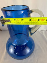 Load image into Gallery viewer, Lovely Pitcher, 1950s Bischoff, Blue with Clear Handle Hand Blown
