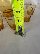 Load image into Gallery viewer, Decanter and Shot Glass Set, 6 Glasses, Amber Glass, MCM with Foot
