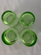 Load image into Gallery viewer, Shot Glass, Set of 4, Green Vaseline Glass, Etched with Grape Pattern
