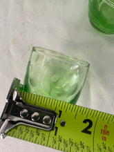 Load image into Gallery viewer, Shot Glass, Set of 4, Green Vaseline Glass, Etched with Grape Pattern
