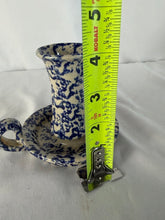 Load image into Gallery viewer, Candle Holder, Sampson Westminister Mass, Blue Spongeware Pottery
