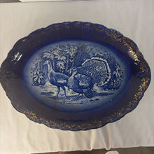 Load image into Gallery viewer, Platter, Antique Flow Blue, Marked France, Turkeys
