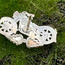 Load image into Gallery viewer, Lapel Pin, Sterling Silver, Black Hills Gold Leaves, Motorcycle
