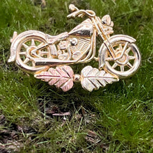 Load image into Gallery viewer, Lapel Pin, 10K Gold, Black Hills Gold Leaves, Motorcycle
