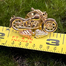 Load image into Gallery viewer, Lapel Pin, 10K Gold, Black Hills Gold Leaves, Motorcycle

