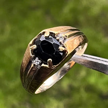 Load image into Gallery viewer, Ring, 10K Gold, Onyx with 2 Small Diamonds, Size 8 1/2
