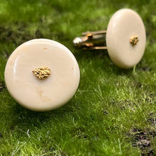 Load image into Gallery viewer, Cufflinks, Fossilized Bone with Gold Nuggets, 1970s Alaska
