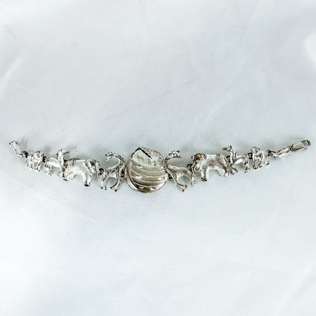 Vintage Sterling Silver Noah's Ark Bracelet, 6.5 inches