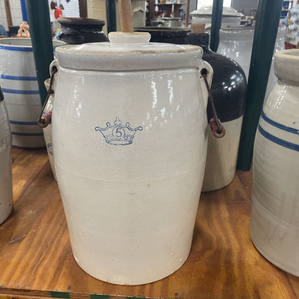 Butter Churn, 5 gallon, Robinson Ransbottom, with red handles and Wood Paddle